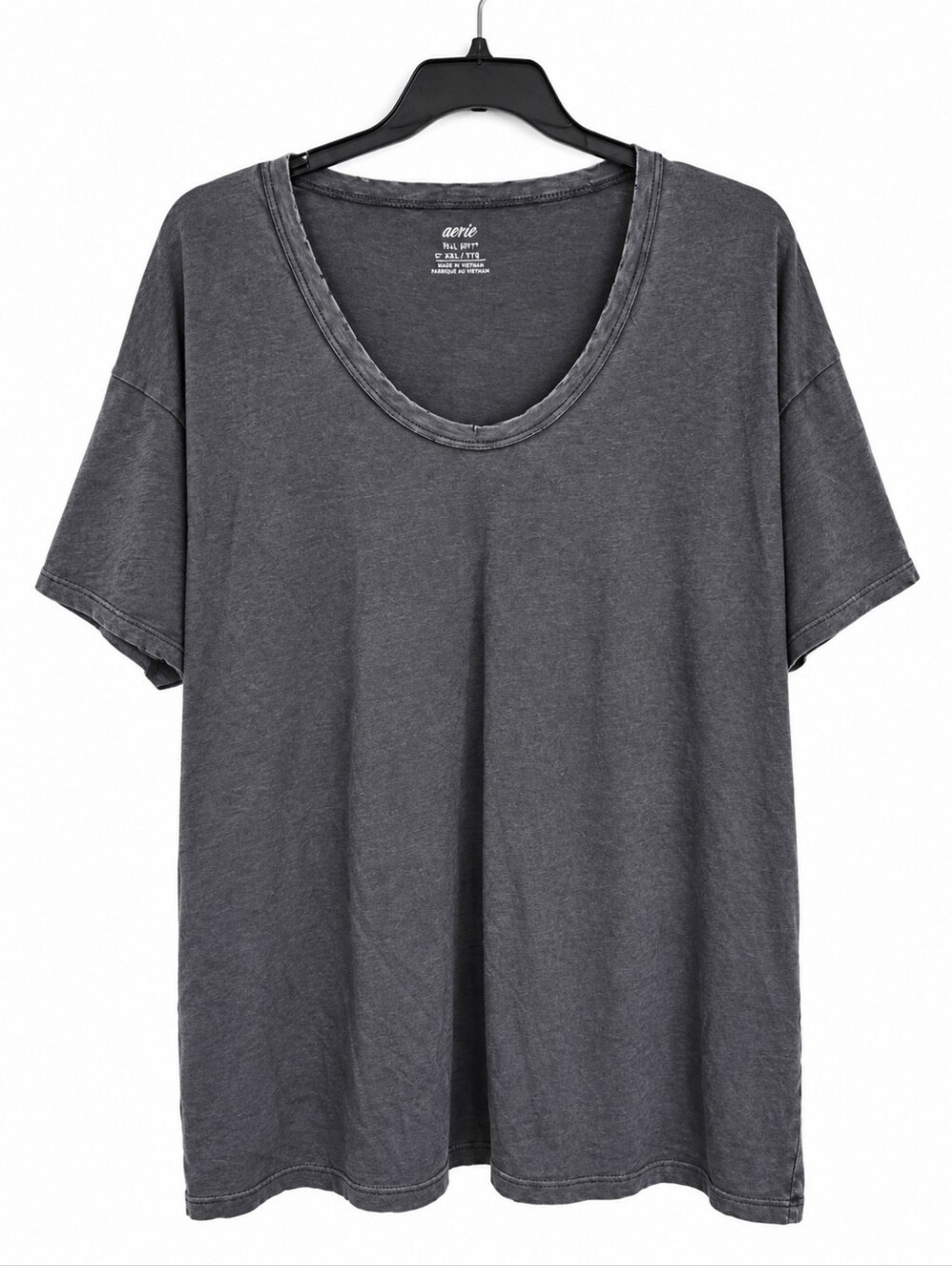 Aerie Women's Slightly Distressed Charcoal Gray Scoop Neck Tee